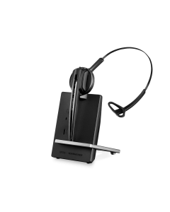 Image of EPOS|Sennheiser IMPACT D10 USB Wireless Headset - Lync & Skype for Business facing front angle with the base.
