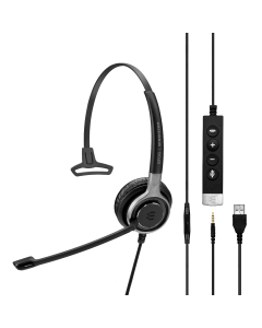 Image of EPOS|Sennheiser IMPACT SC 635 Mono USB and 3.5mm Corded Headset showing the side angle of the headset and the call control.
