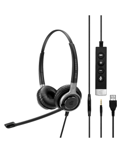 Image of EPOS|Sennheiser IMPACT SC 665 Duo USB and 3.5mm Corded Headset showing the side view with the call control buttons.
