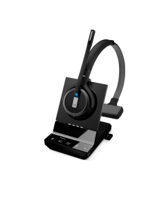 Image of EPOS|Sennheiser IMPACT SDW 5036 Mono Wireless Headset showing the 3D left side angle view of the headset with headset base.