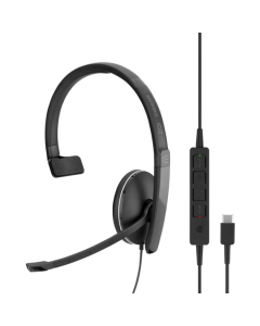 Image of EPOS | Sennheiser SC 135 Mono **USB-C** and 3.5mm Corded Headset showing the 3D side view of the headset with the call control buttons.
