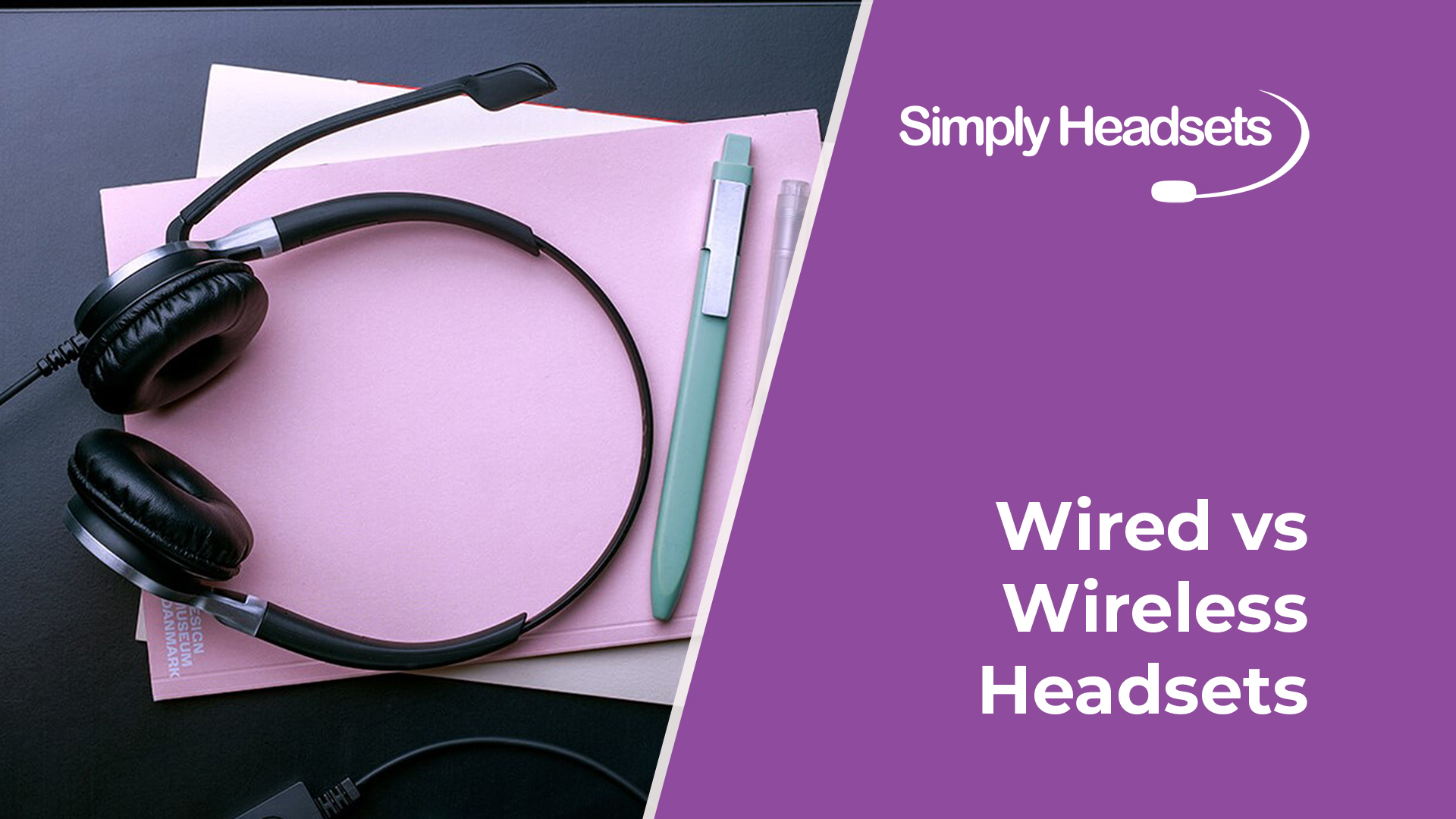 Wired headset on a pink piece of paper on table