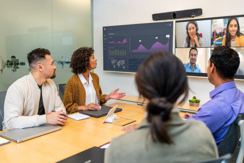 Image of Hybrid Work Boardroom Meeting With Microsoft Teams