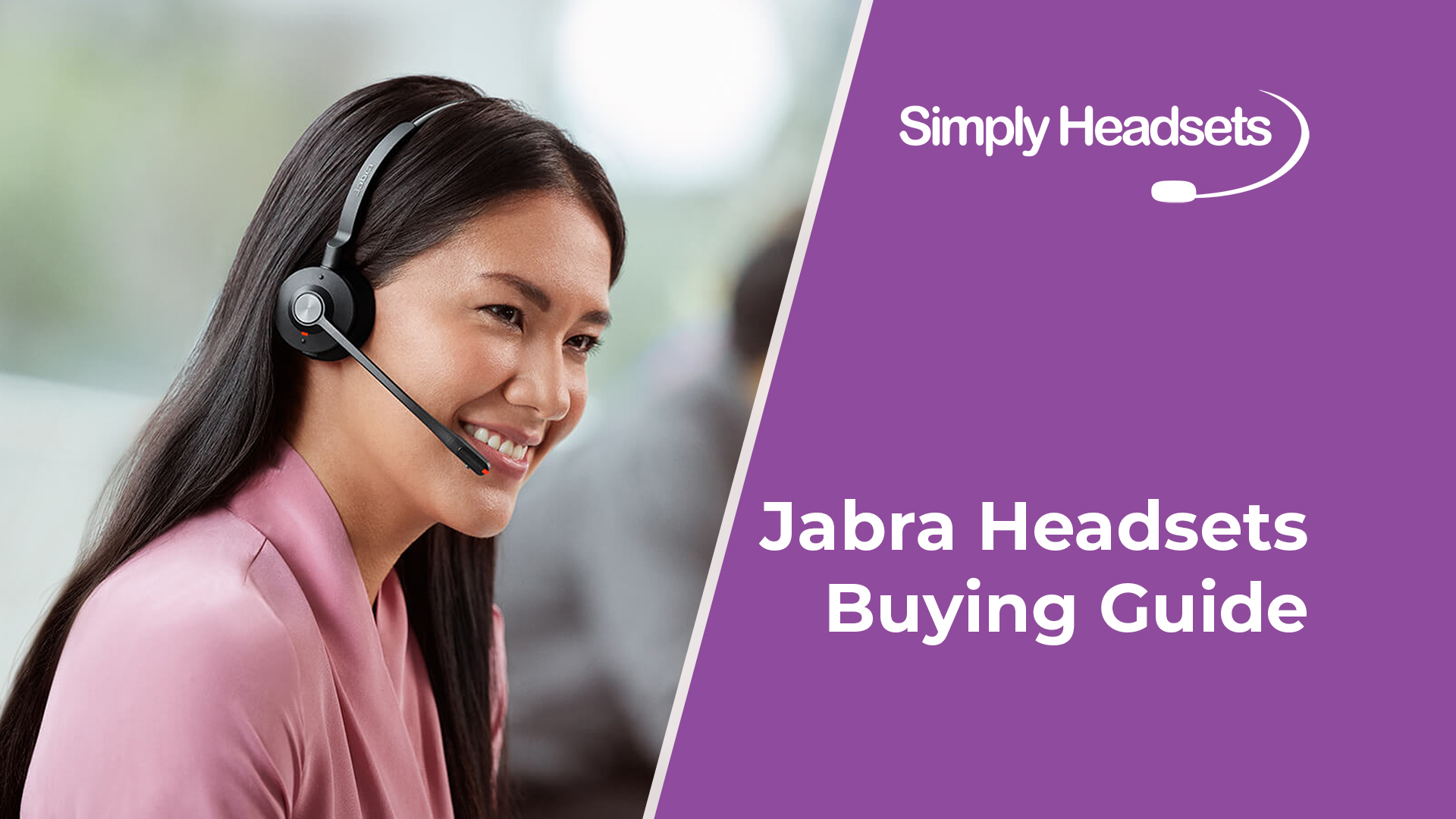 Woman wearing a jabra headset and smiling in a a call centre