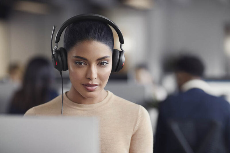 Image of woman wearing noise cancelling headset
