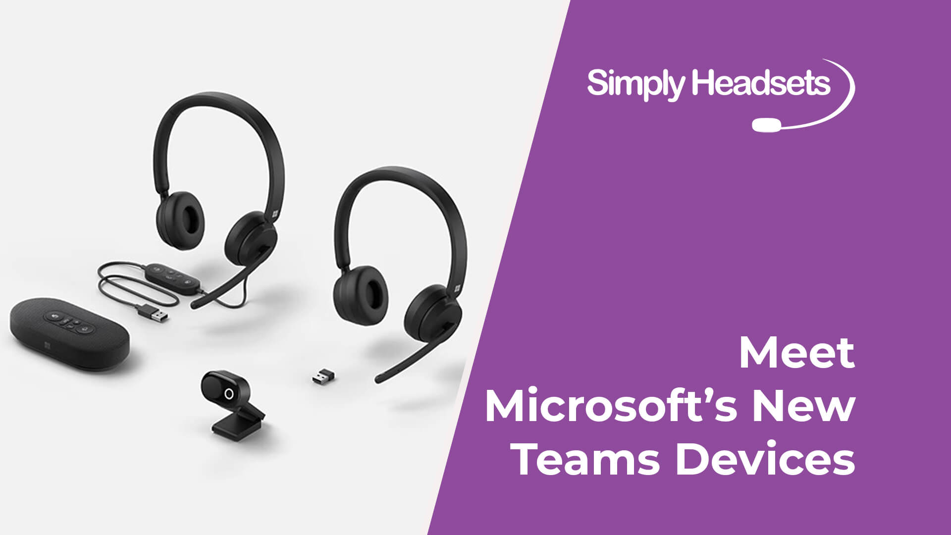 Microsoft Modern Wireless Headsets and Video conferencing devices on a white background