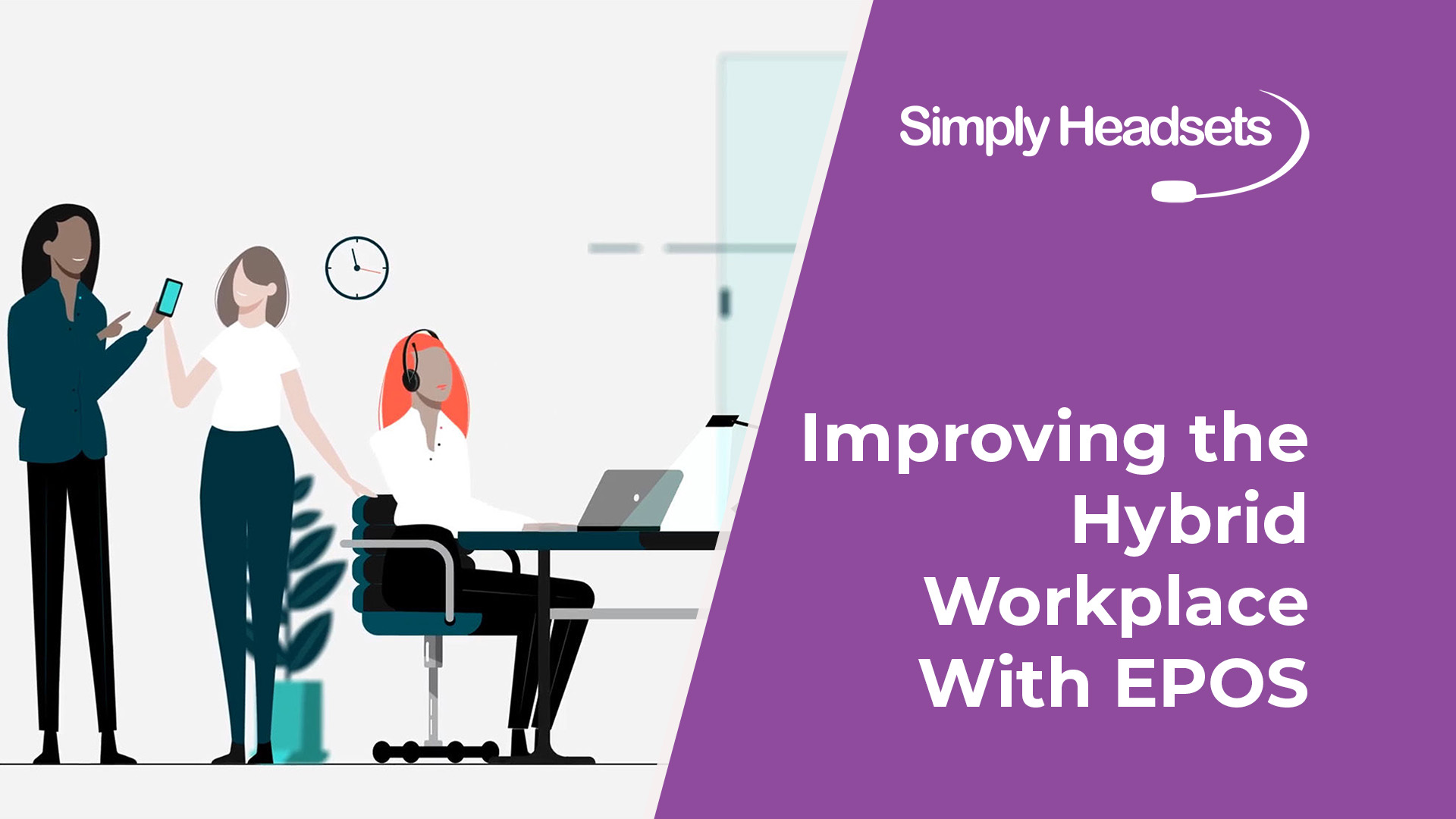 Animated cartoon of hybrid workers in office