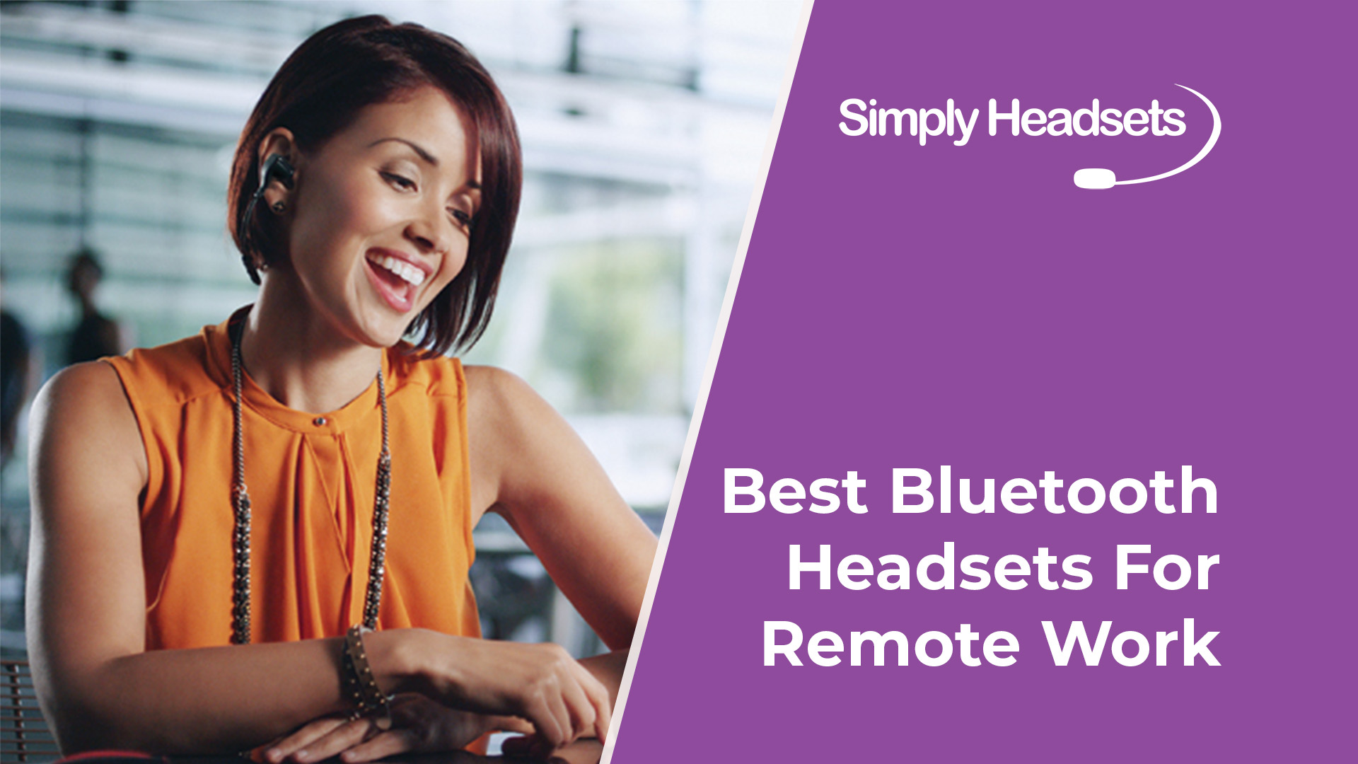 Woman wearing bluetooth earbud headset at work